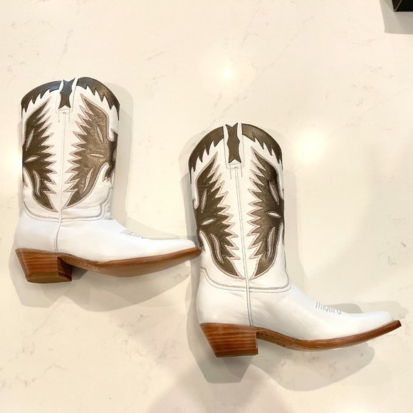 Frye : Leather Cowboy Boots Mid Calf Height : White & Taupe : Leather: 7.5 - Picture 4 of 7